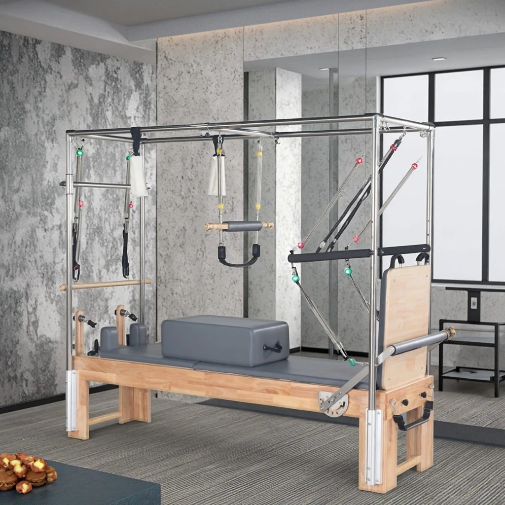 H3efd6204afc5422f88ef7d2f8240f94ce 3 in 1 Oak Cadillac Pilates Reformer Machine - Image 1