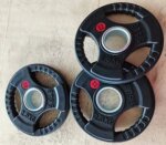 3-hole Black Rubber Coated Gym Bumper Plate - Image 6