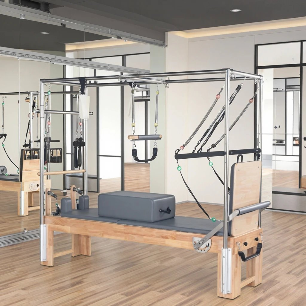 Pilates Reformer 3-in-1 Oak Frame with 6 Resistance Springs Adjustable Eco-Friendly Gym Equipment