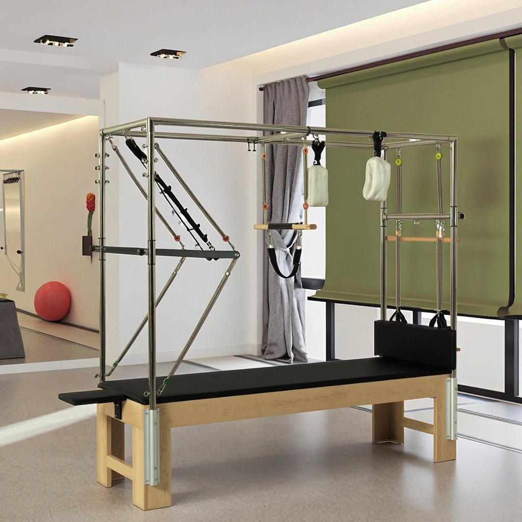 Pilates Cadillac Reformer with Adjustable Resistance Solid Oak Wood for Home Studio