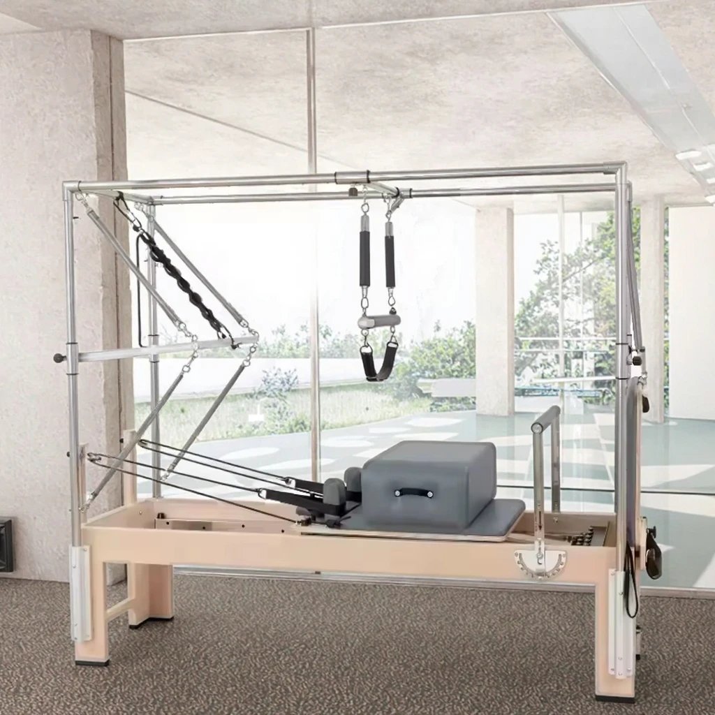 Pilates Reformer Machine 3-in-1 Maple Wood with 7-Level Adjustable Footbar for Studio Use