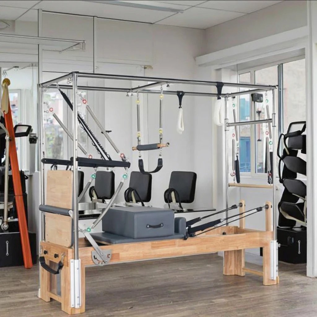 3-in-1 Adjustable Wooden Pilates Reformer with 500KG Rope Pulley for Studio Use