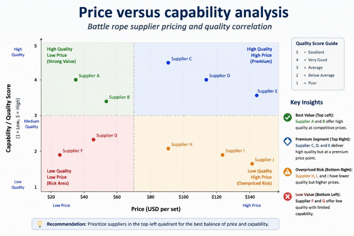 Battle rope supplier pricing and quality correlation Price versus capability analysis