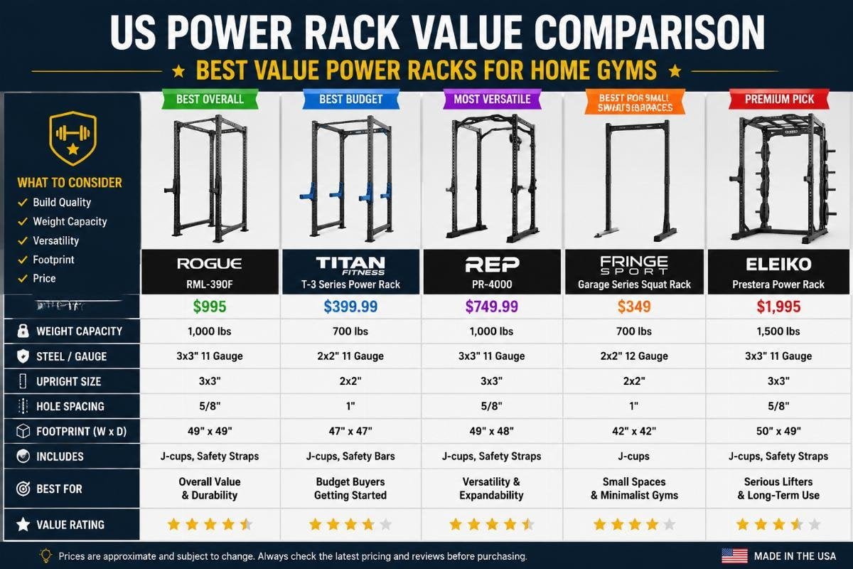Best value power racks for home gyms US power rack value comparison