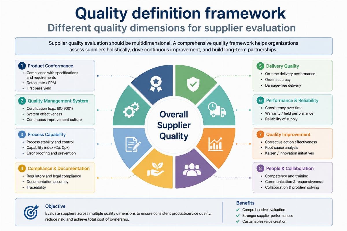 Different quality dimensions for supplier evaluation Quality definition framework