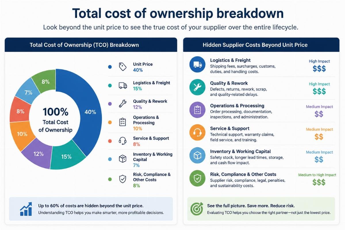 Hidden supplier costs beyond unit price Total cost of ownership breakdown