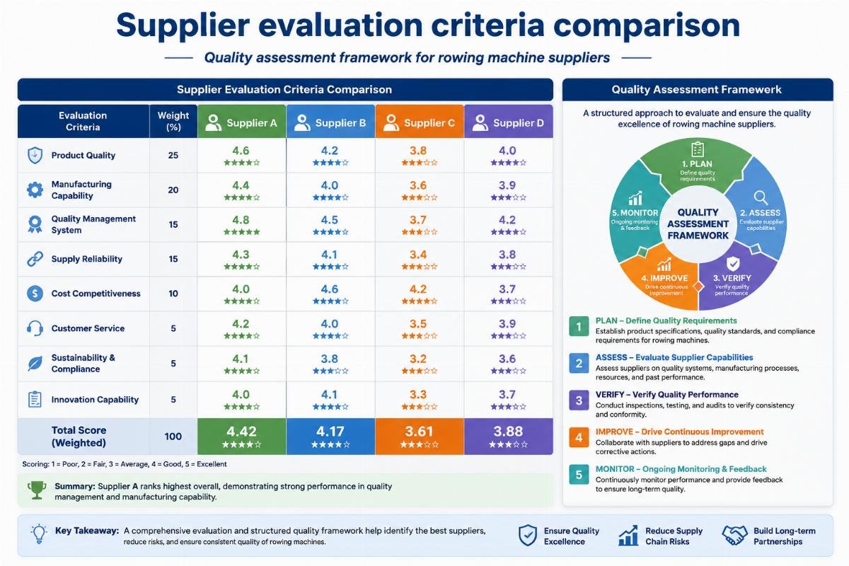 Quality assessment framework for rowing machine suppliers Supplier evaluation criteria comparison