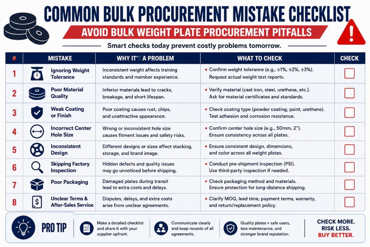 avoid bulk weight plate procurement pitfalls Common bulk procurement mistake checklist