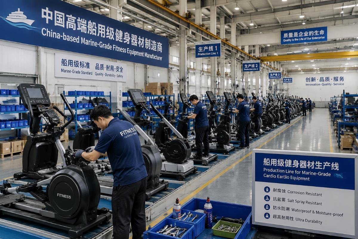 China-based marine-grade fitness equipment manufacturing Production line for marine-grade cardio equipment at a Chinese fitness equipment factory