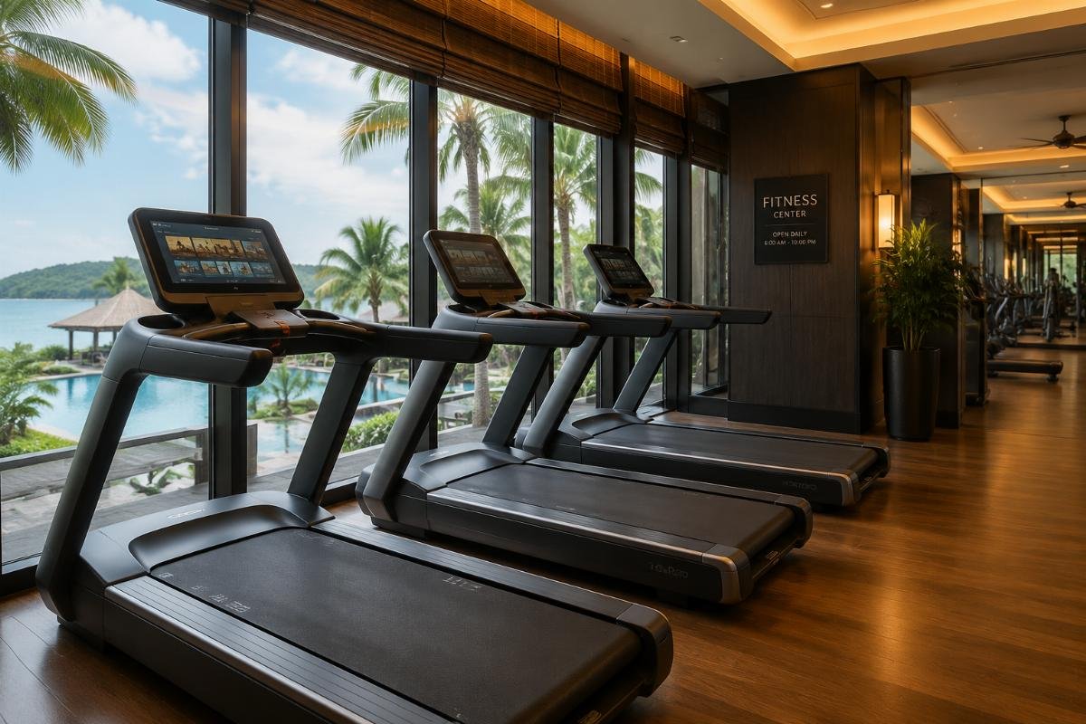 Custom low-noise treadmill belt installation in luxury resort facility Custom low-noise treadmill belt installed in a luxury hotel fitness center