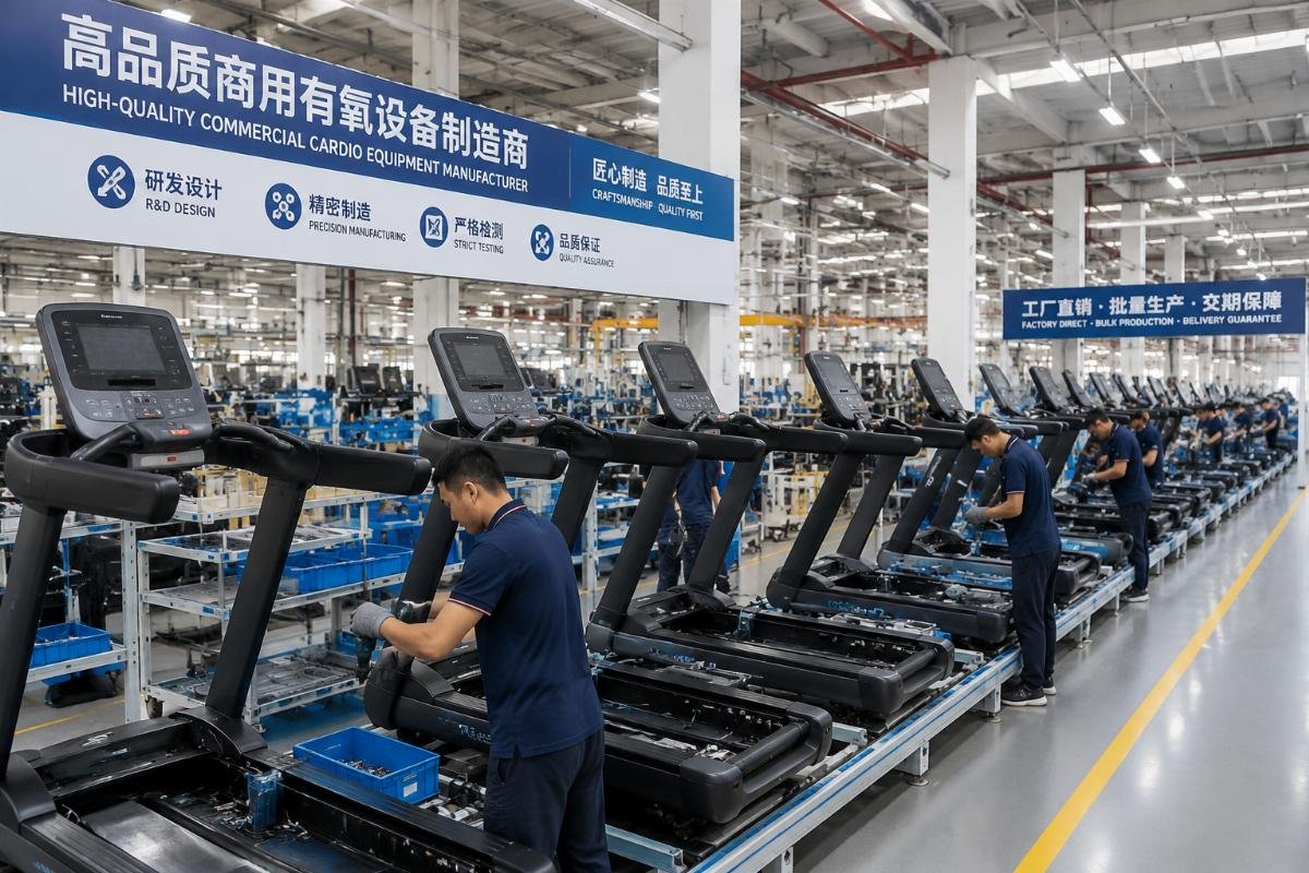 factory-direct bulk cardio production process Factory production line for commercial cardio equipment in a Chinese manufacturing facility