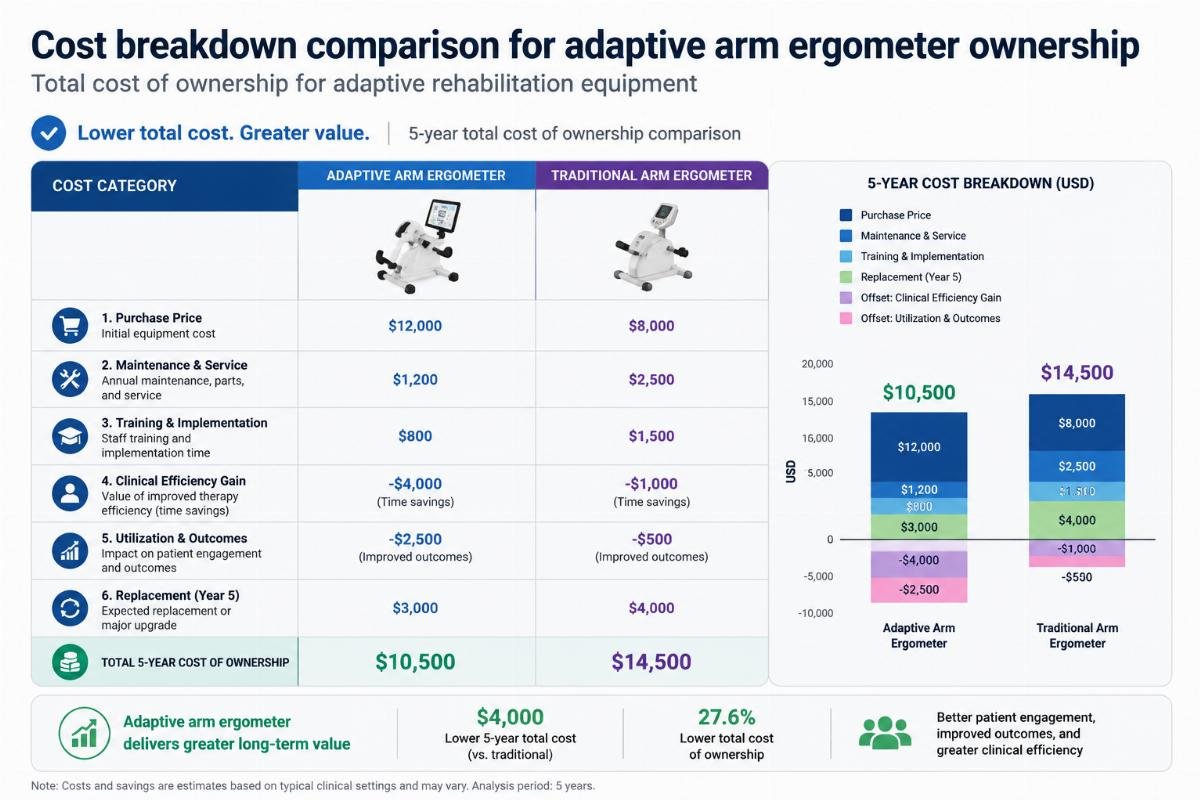 Total cost of ownership for adaptive rehabilitation equipment Cost breakdown comparison for adaptive arm ergometer ownership