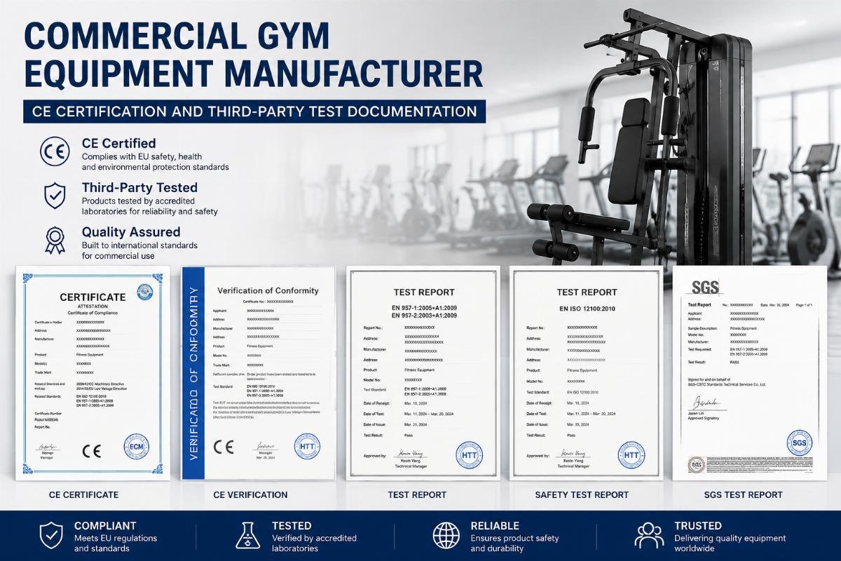 Commercial gym equipment manufacturer CE certification and third-party test documentation