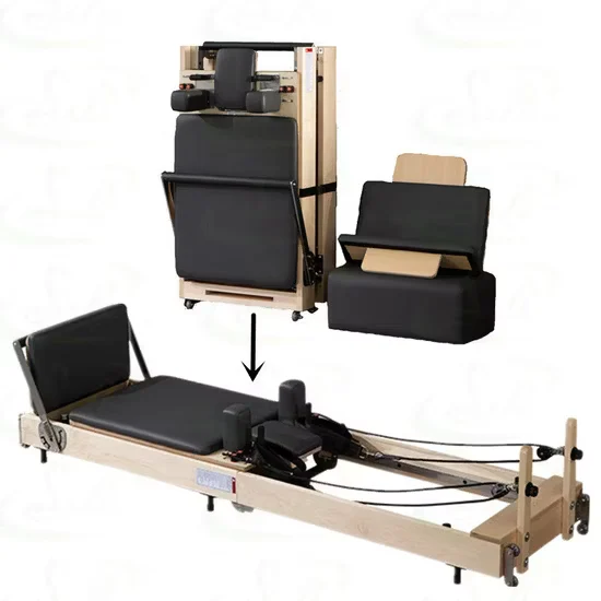 Folding Pilates Reformer with Piano Springs for Yoga Training Exercise
