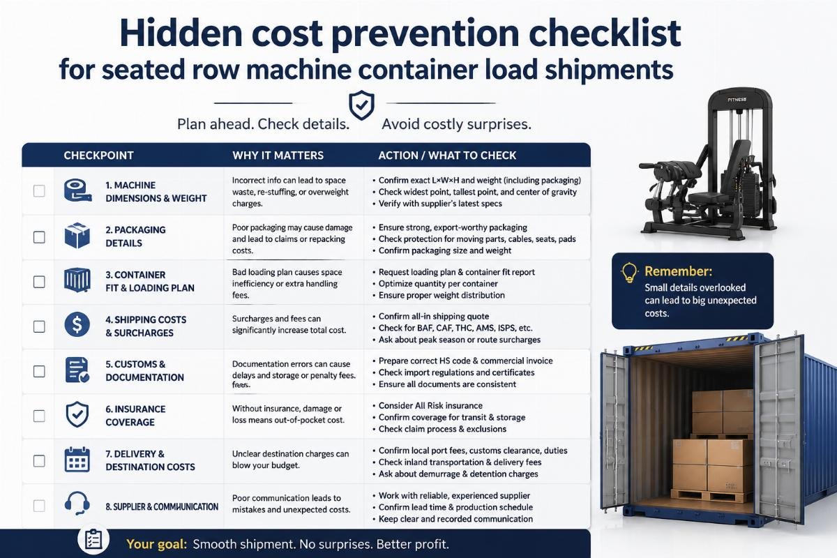 Hidden cost prevention checklist for seated row machine container load shipments