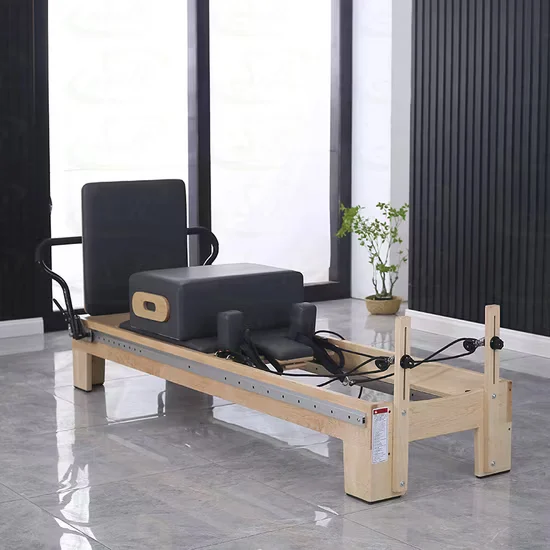 Oak Wood Pilates Reformer Full Track Flat Bed Core Training Equipment