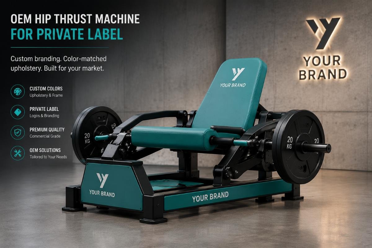 OEM hip thrust machine with custom branding and color-matched upholstery for private label