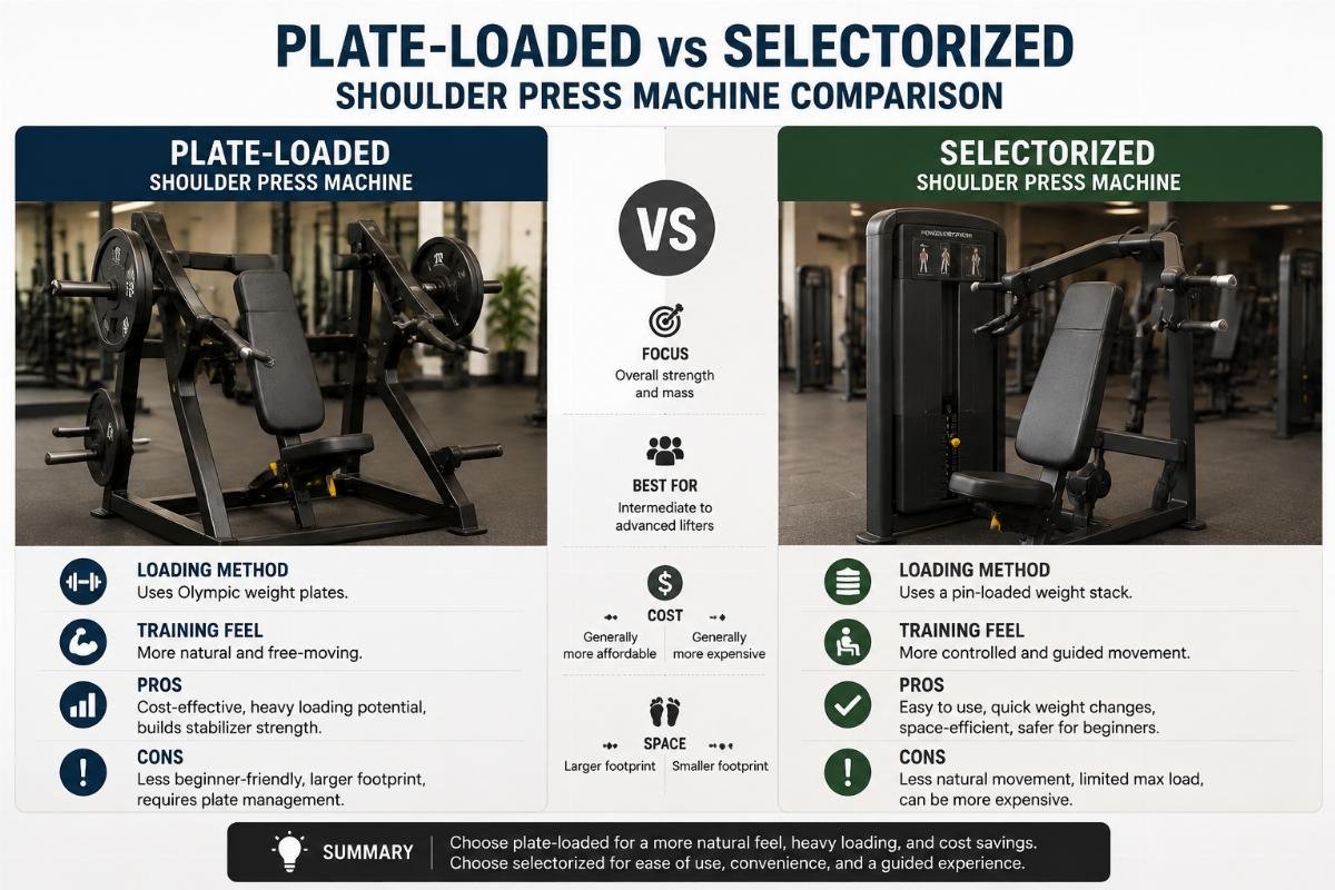 Plate-loaded versus selectorized shoulder press machine comparison